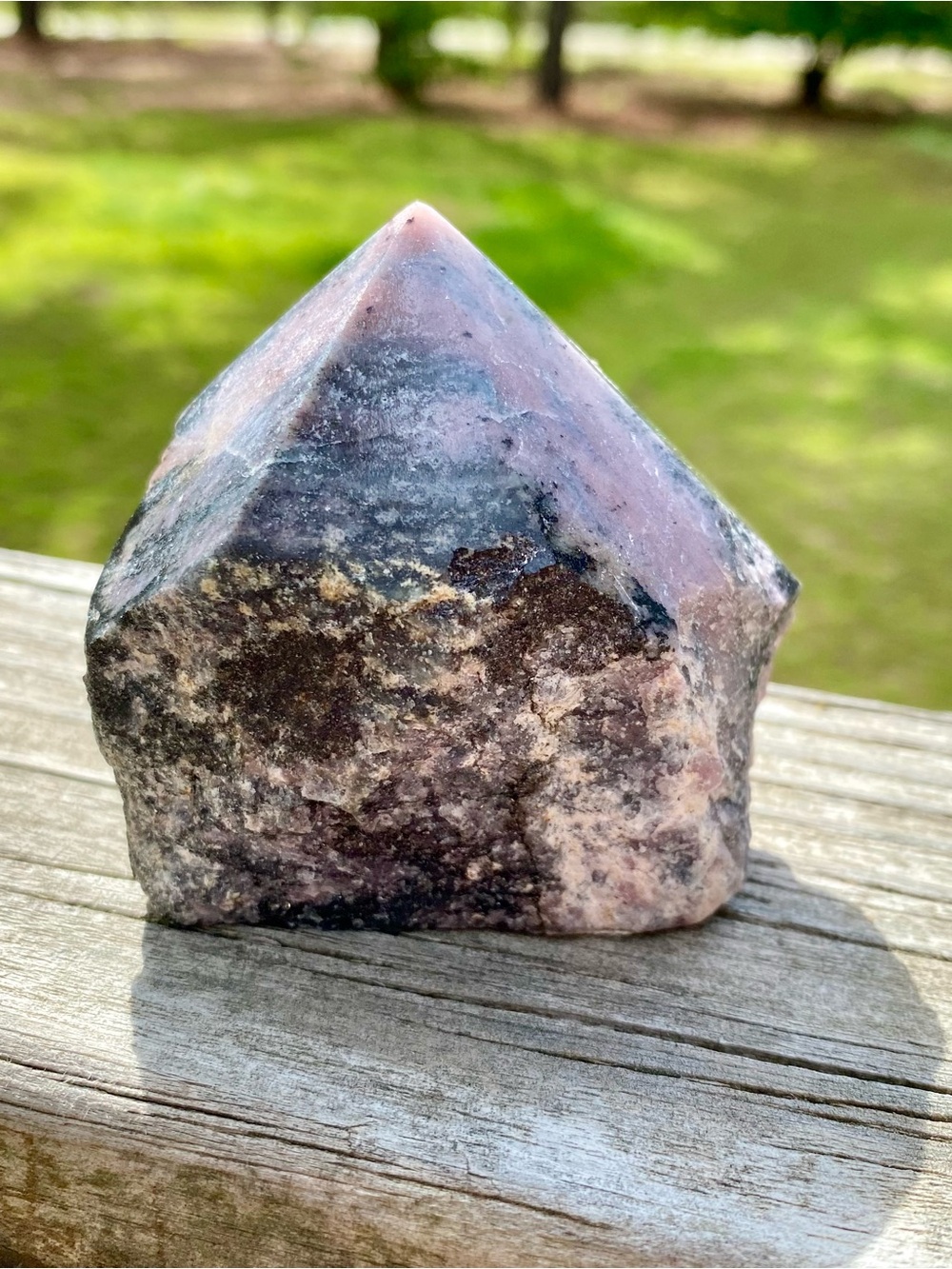 Large Rhodonite Polished Point | Natural Black Matrix | Collector Grade
